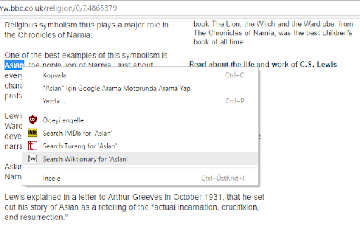 Right-Click Search Wiktionary :: This extension searches for selected text on English Wiktionary via right-click and shows the result on a new 'passive' tab