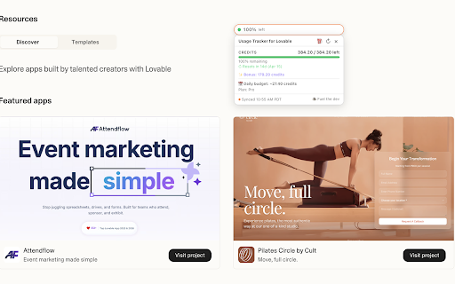Usage Tracker for Lovable :: See your Lovable credits, usage & billing period in a sleek overlay. Never switch tabs again. Not affiliated with Lovable.