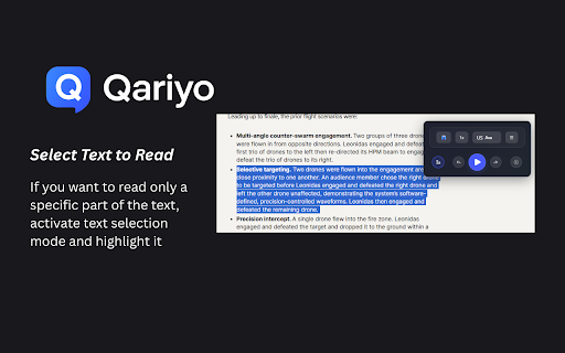 Qariyo: Text to Speech :: Listen to articles with human-like AI voices. Supports languages, highlighting, paragraph clicks, and no subscription required.