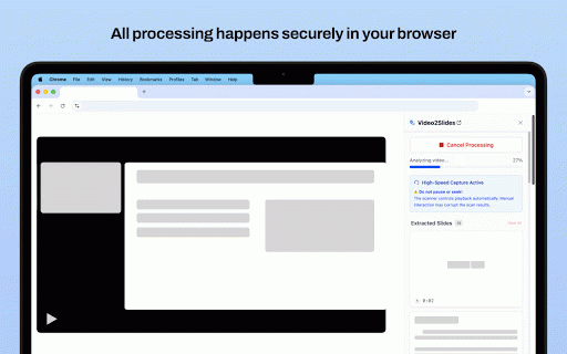 Video2Slides :: Turn video into PDF slides, totally free to use. All processing happens securely in your browser.