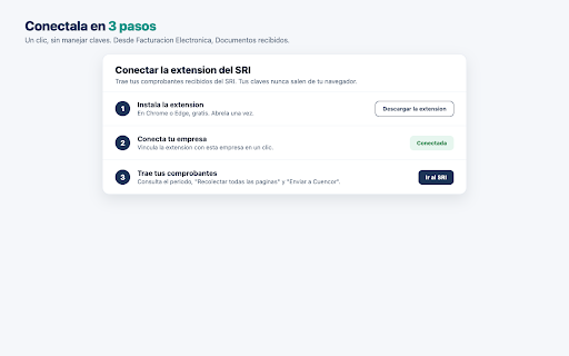 Cuencor Conector SRI :: Importa a Cuencor los XML de tus comprobantes recibidos del SRI en linea. Tus claves del SRI nunca salen de tu navegador.
