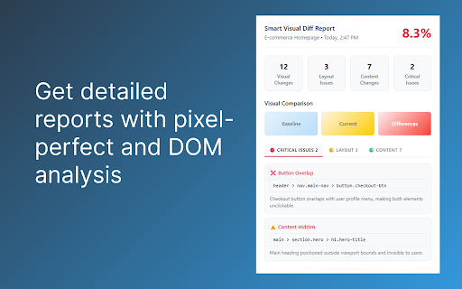 UI Testing Inspector :: Compare visual changes before and after making updates to web pages with detailed diff reports and DOM analysis.