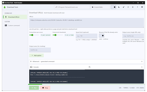 Download Tools - Multi threaded :: Multi-threaded download utility with aria2 engine for your browser!