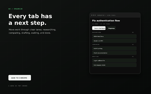 Momentum OS - Tab Session Manager :: Automatically organize tabs into work sessions, save checkpoints, restore tab groups, and resume work without losing context.