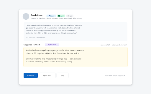 LinkedIn Co-Pilot :: Draft thoughtful LinkedIn comments in your voice. Works with Gemini, OpenAI, Claude, OpenRouter. Drafts only — never posts.