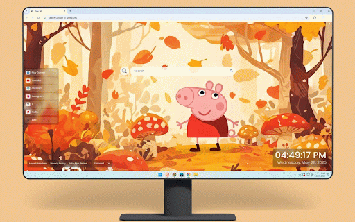 Peppa Pig Forest Live Wallpaper :: Peppa Pig exploring enchanted autumn forest with falling leaves and colorful mushrooms.