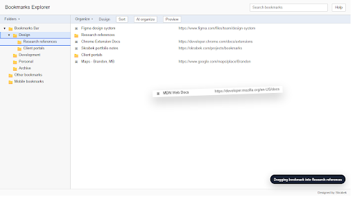 Bookmarks Explorer :: A file-manager-style extension for browsing, sorting, editing, moving, copying, and organizing bookmarks.