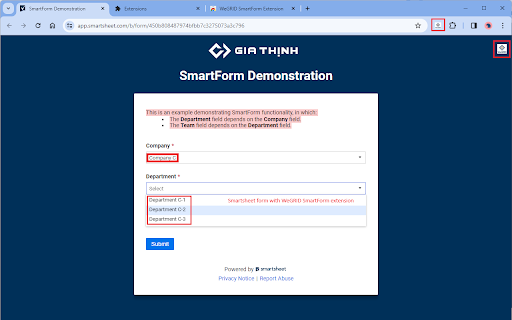 WeGRID SmartForm Extension :: Empower Smartsheet forms with WeGRID SmartForm Extension. Support target dropdown filtering when changing a parent source dropdown