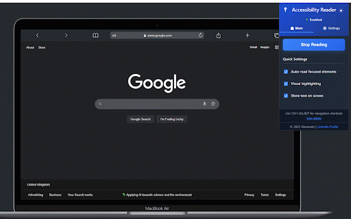 Accessibility Screen Reader :: A comprehensive screen reader extension for web accessibility with voice navigation and on-screen text display