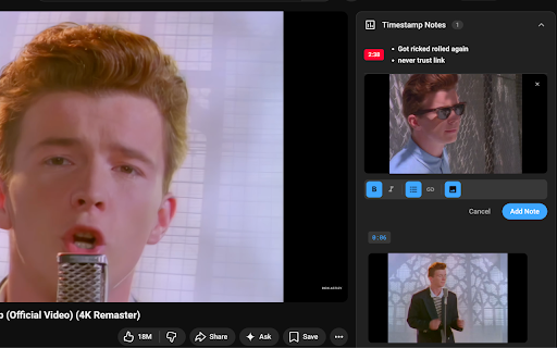 YouTube Timestamp Notes :: Take timestamped notes on YouTube videos. Click any note to jump back instantly.