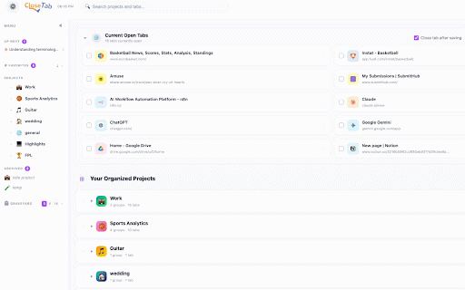 CloseTab: Tab Organizer & Workspace Manager :: Transform 100+ messy tabs into clean, visual workspace. Reclaim your focus and your RAM.