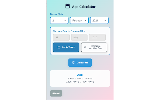 Age Calculator :: Calculate your age in years, months, and days with this easy-to-use popup tool by Alsarh IT