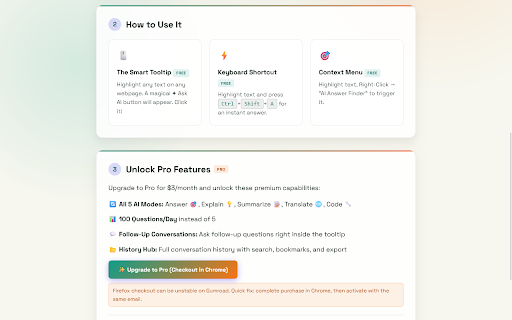 AI Answer Finder :: Highlight any question on the web and get an instant AI-powered answer. Multiple modes, streaming, conversation history.