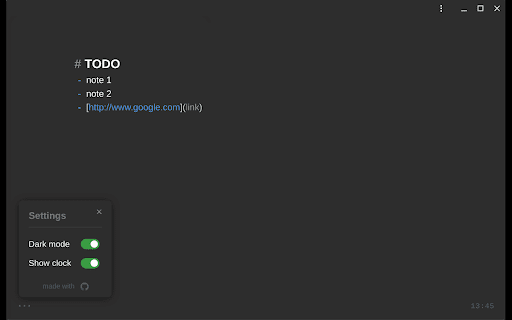 One Pager :: Quickly jot down notes on a single page new tab with markdown support.