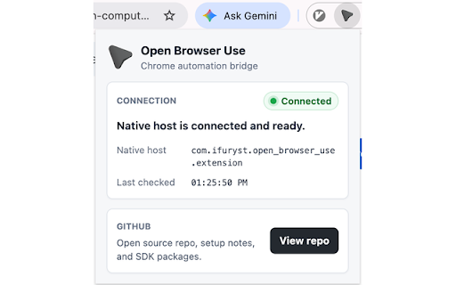 Open Browser Use :: Open Browser Use Chrome automation extension.