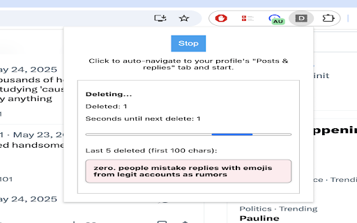 Delete All X Replies :: Deletes all your replies on X slowly to avoid api issues. This was built using Grok.