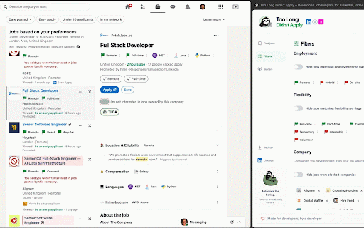 TLDA – Developer Job Insights for LinkedIn, Indeed & Reed :: Analyse developer jobs on LinkedIn, Indeed and Reed for tech stacks, remote work, salary, red flags and role fit.