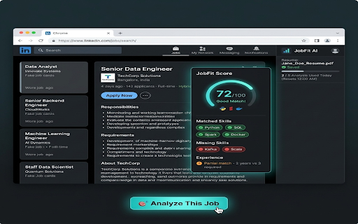 JobFit AI :: Instantly know if a job listing matches your resume. Get a fit score, matched skills, and improvement suggestions.