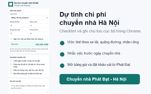 Phat Dat Moving Cost Planner :: Công cụ ước tính chi phí và checklist chuyển nhà Hà Nội, lưu cục bộ trên thiết bị.
