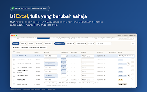 PAJSK Helper - davinhub :: Isi skor PAJSK di SPPB dengan lebih pantas melalui panel sisi, import Excel, semakan awal dan pengesahan selepas simpan.