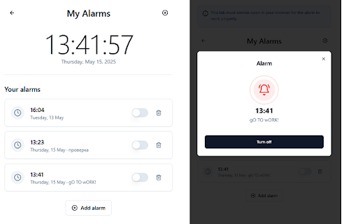 Online Alarm Clock – Your Free Alarm in Browser! :: Set alarms directly in your browser. Lightweight, offline-friendly alarm clock that just works.