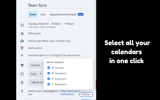 MultiCal – Add Events to Multiple Google Calendars :: Add one event to multiple Google Calendars instantly. Stop duplicating events.
