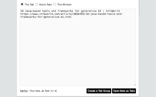 TabTex: Tabs, as Text! :: Export tabs, create tab groups. Extremely quick.