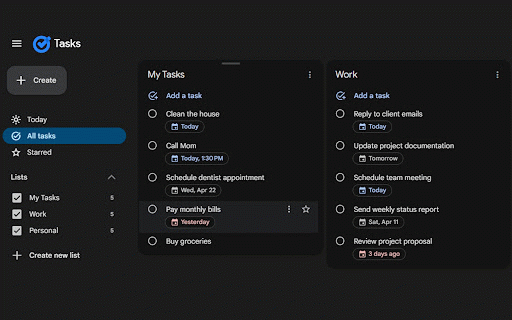 Today Filter for Google Tasks - Overdue & Today View :: Adds a Today tab to Google Tasks sidebar showing all overdue and today's tasks at a glance, grouped by list.
