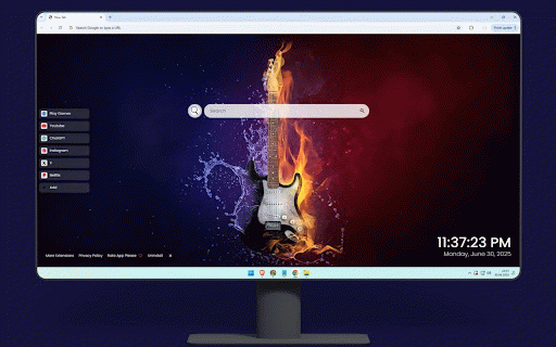 Electric Guitar Live Wallpaper :: Electric guitar engulfed in blue water and orange fire elements against dark background.