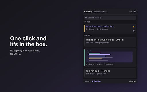 Copiary - Clipboard History :: Keeps everything you copy so you can find it again. Click an item to drop it into whatever box you're typing in.