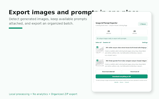ChatGPT Image & Prompt Exporter :: Export ChatGPT images with prompts, clean filenames, CSV metadata, and local ZIP archives.