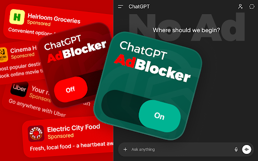 ChatGPT AdBlocker :: Ad blocker for ChatGPT web: blocks ads and promotional UI, hides clutter, and makes ChatGPT cleaner and easier to use in Chrome