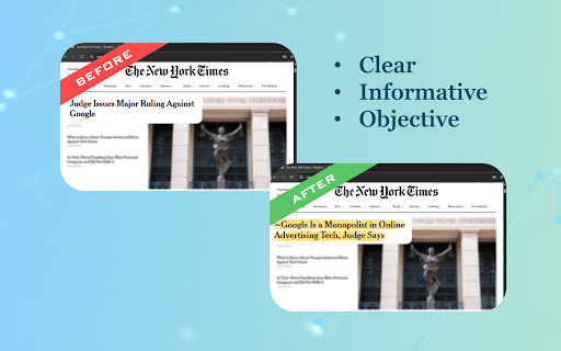 Just News :: Replaces clickbait headlines with informative summaries