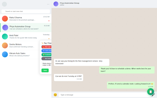 WA Lead Pilot — WhatsApp CRM & Contact Manager :: Tag, organize, and manage your WhatsApp Web contacts. Track leads, build pipelines, and export data. Free CRM overlay.