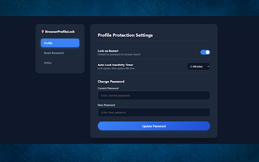 Browser Profile Lock :: Lock your browser session behind a master password, with auto-lock on idle and offline password recovery.