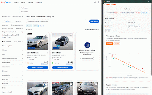 CarChart - Car Listing Comparisons :: Capture car listings from supported marketplaces and compare price versus mileage in a side panel.