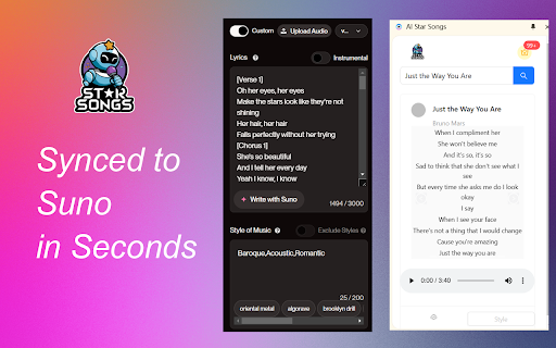 AI Star Songs :: A helpful tool for generating songs Lyrics by your favorite artists and sync to Suno