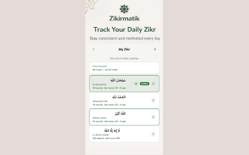 Zikirmatik - Digital Tasbih :: Beautiful digital tasbih counter for daily zikr and remembrance