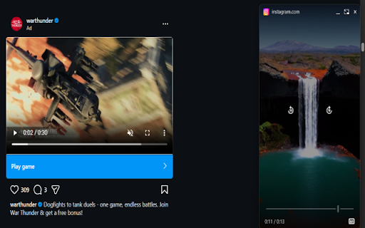 Instagram Video Seek Bar Speed & Controls :: Instagram video controls and add keyboard shortcuts for seekbar play/pause, speed, fullscreen, Picture in Picture and volume.