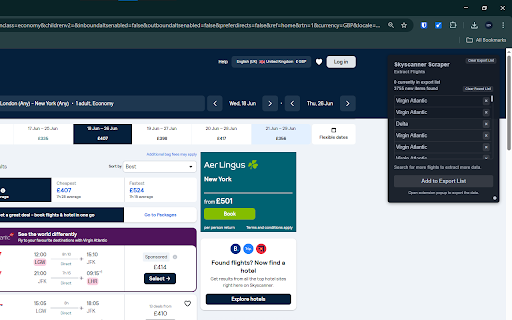 Skyscanner Scraper: Export Flights, Hotels, Details & more :: Scrape Flights, Bookings, Options, and more from Skyscanner, with options to export in formats such as CSV, Excel, JSON and others