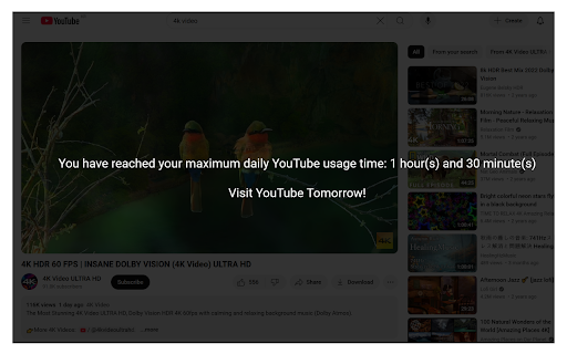 LimitTube :: Limit your YouTube usage by setting a maximum watch time and stay focused! (Default max time setting: 30 minutes)