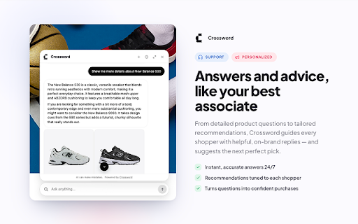 Crossword :: Crossword lets shoppers discover products, get support, and handle returns — all without leaving your website.