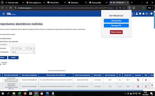 TribuTafacil XML :: Extensión para descargar facturas XML y PDF del SRI