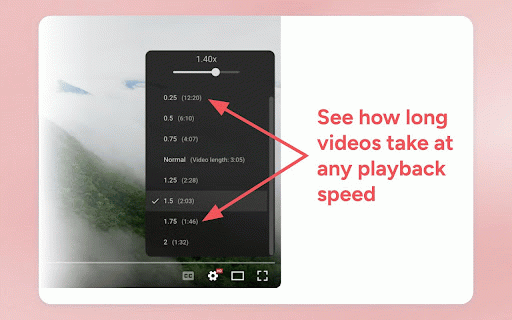 YouTube Playback Speed Time :: This extension displays how long a YouTube video will actually take to watch at your chosen playback speed.