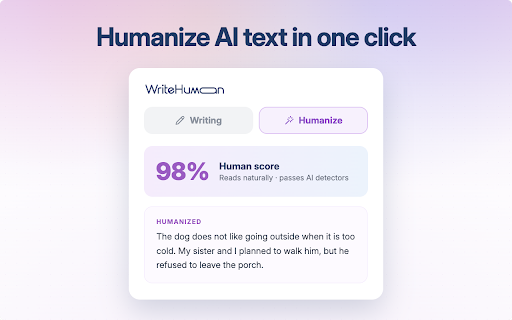 WriteHuman: AI Humanizer & Grammar Checker :: Humanize AI with WriteHuman. Turn AI text into natural writing in one click, and catch grammar and spelling mistakes as you type.