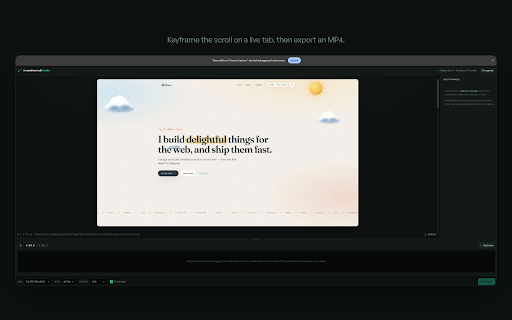 SmoothScroll Studio Capture :: Record buttery-smooth, keyframed scroll videos of any tab — animations intact, rendered 100% on your machine.