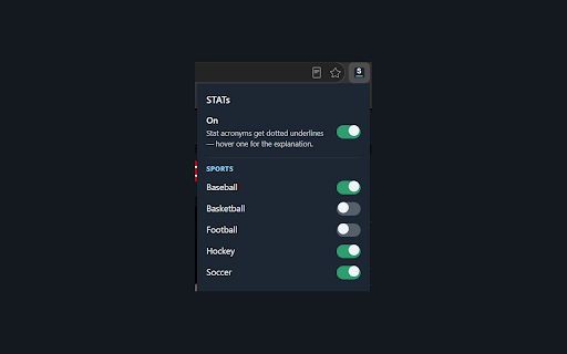 STATS (Sports Terms & Acronym Translations) :: Hover any sports stat — WAR, ERA, xG, BPM, DVOA — and instantly see what it means. Covers 400+ stats across 5 sports.