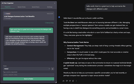 Brevi: AI Chat Summarizer & History :: Organize and manage your AI conversations (ChatGPT & Gemini) with folders, tags, and search functionality
