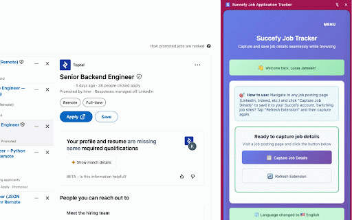 Succefy Job Application Tracker :: Capture and save job application details to Succefy seamlessly