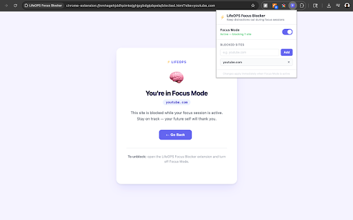 LifeOPS Focus Blocker :: Block distracting websites during your Focus Mode sessions.
